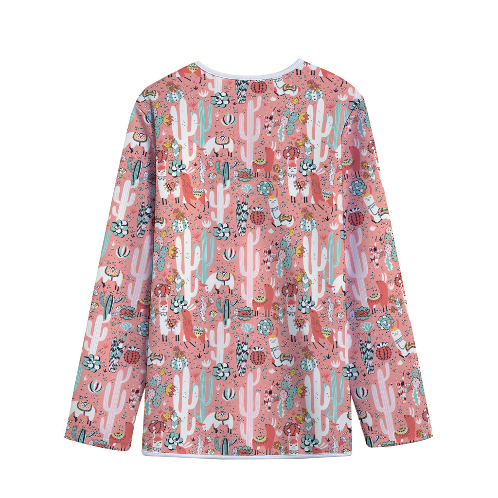 Happy Llama Pattern Print Long Sleeve Short Coat