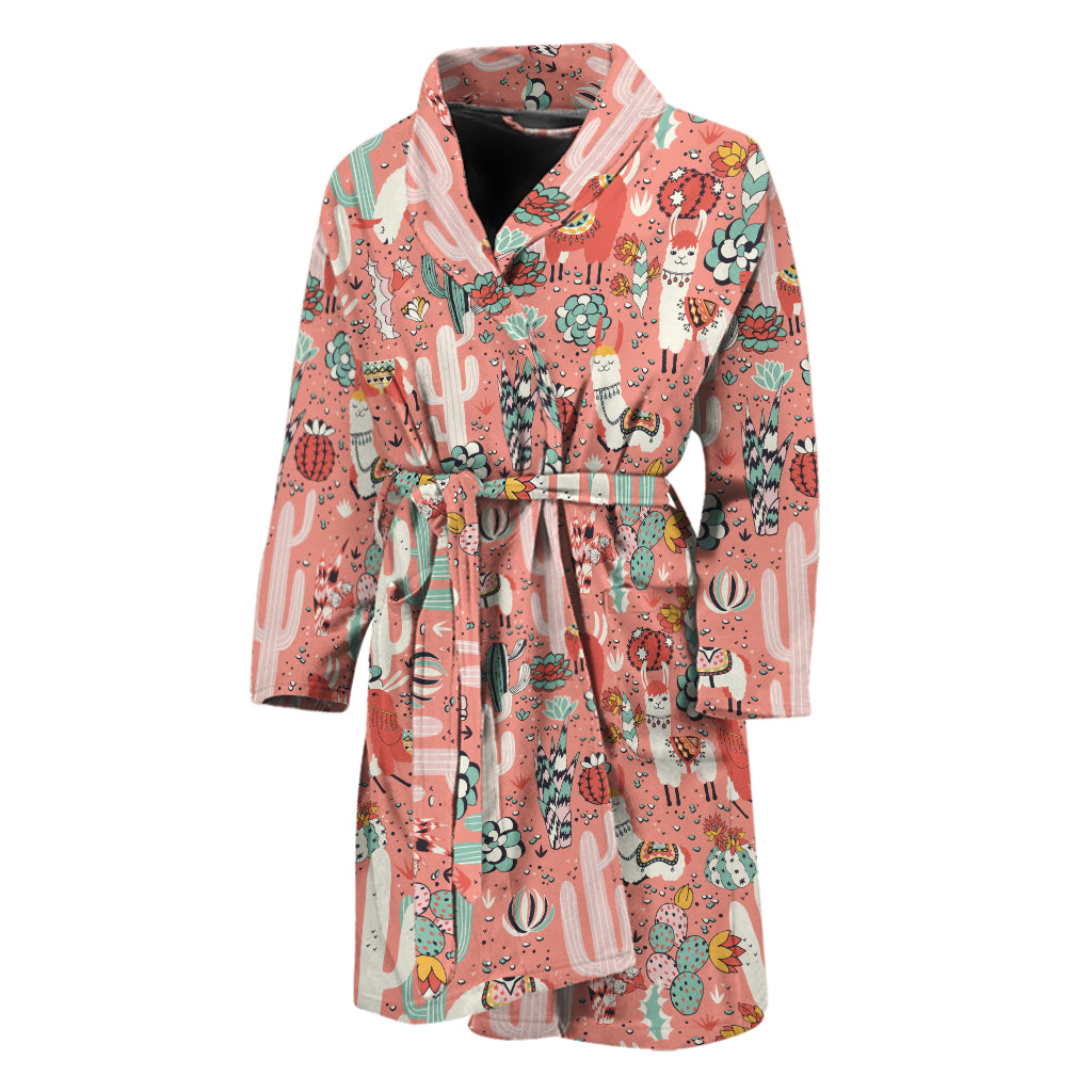 Happy Llama Pattern Print Men's Bathrobe