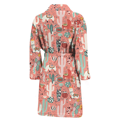 Happy Llama Pattern Print Men's Bathrobe