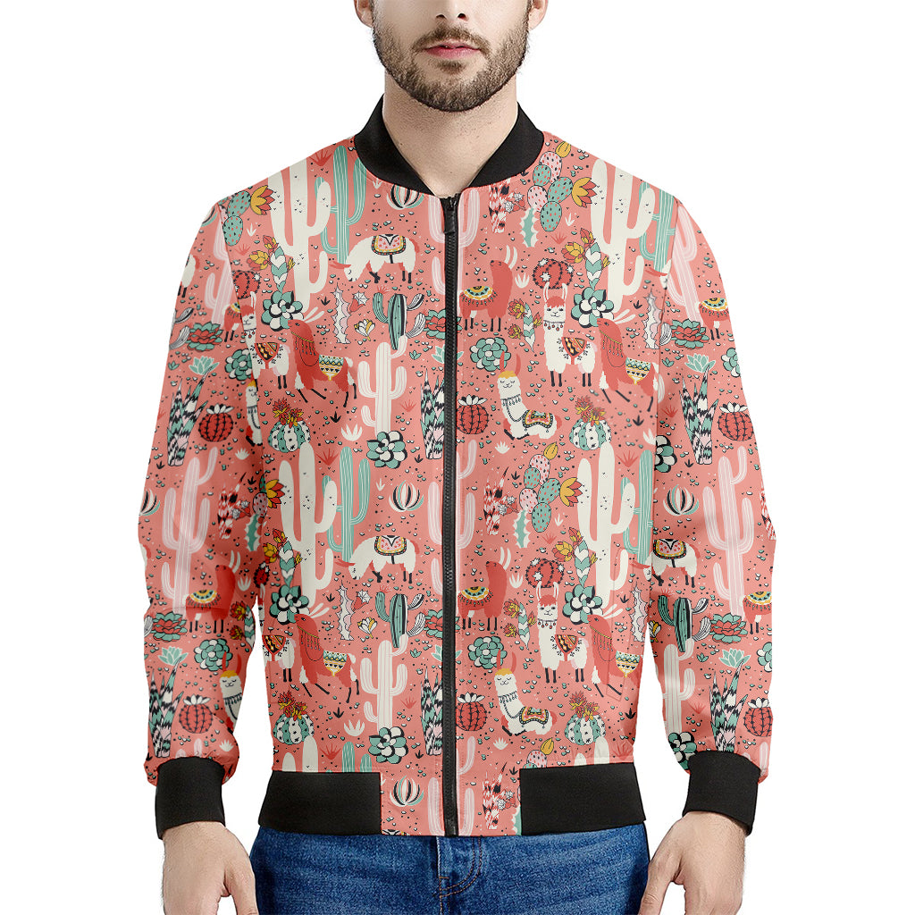 Happy Llama Pattern Print Men's Bomber Jacket