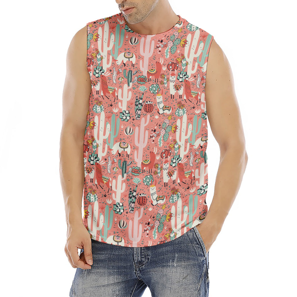 Happy Llama Pattern Print Men's Fitness Tank Top