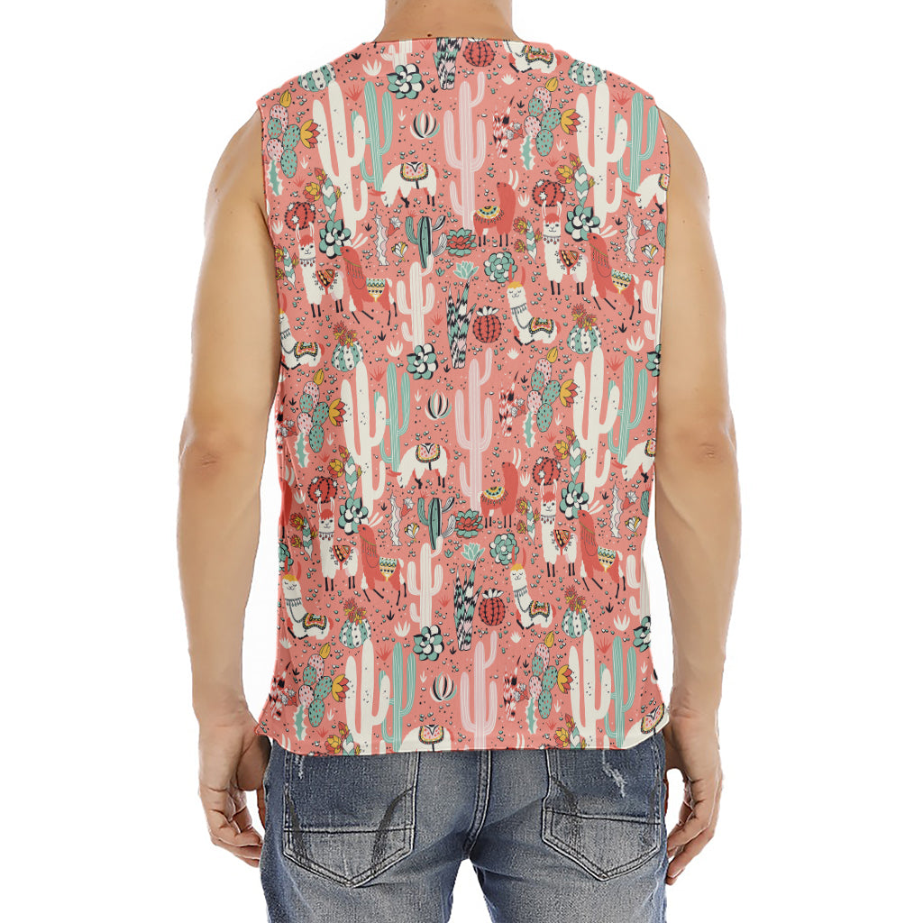 Happy Llama Pattern Print Men's Fitness Tank Top