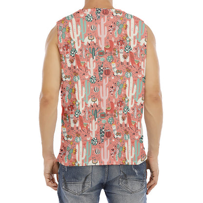 Happy Llama Pattern Print Men's Fitness Tank Top