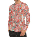 Happy Llama Pattern Print Men's Long Sleeve Rash Guard