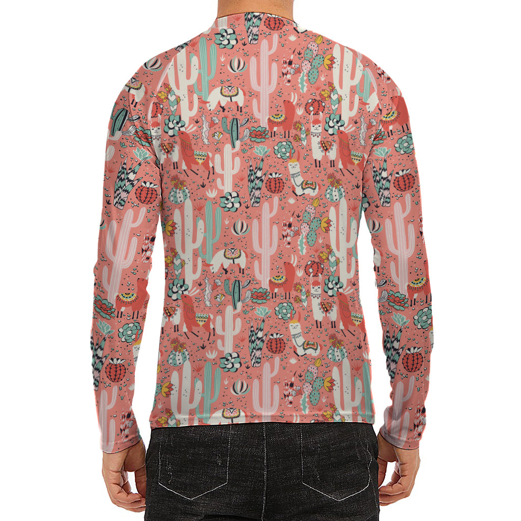 Happy Llama Pattern Print Men's Long Sleeve Rash Guard