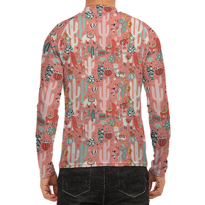 Happy Llama Pattern Print Men's Long Sleeve Rash Guard