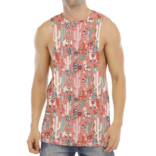 Happy Llama Pattern Print Men's Muscle Tank Top