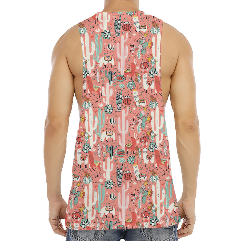 Happy Llama Pattern Print Men's Muscle Tank Top
