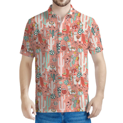 Happy Llama Pattern Print Men's Polo Shirt