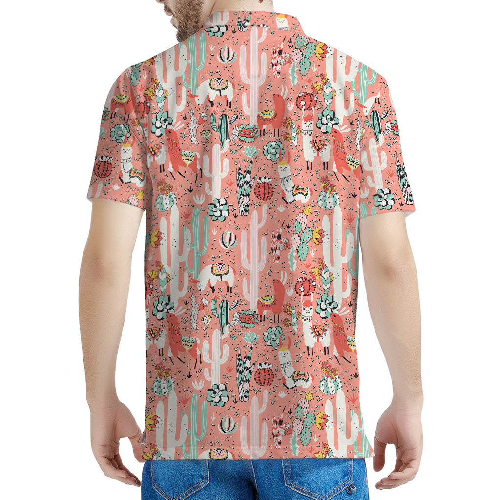Happy Llama Pattern Print Men's Polo Shirt
