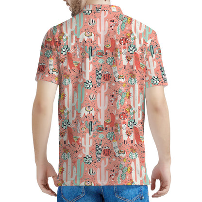 Happy Llama Pattern Print Men's Polo Shirt