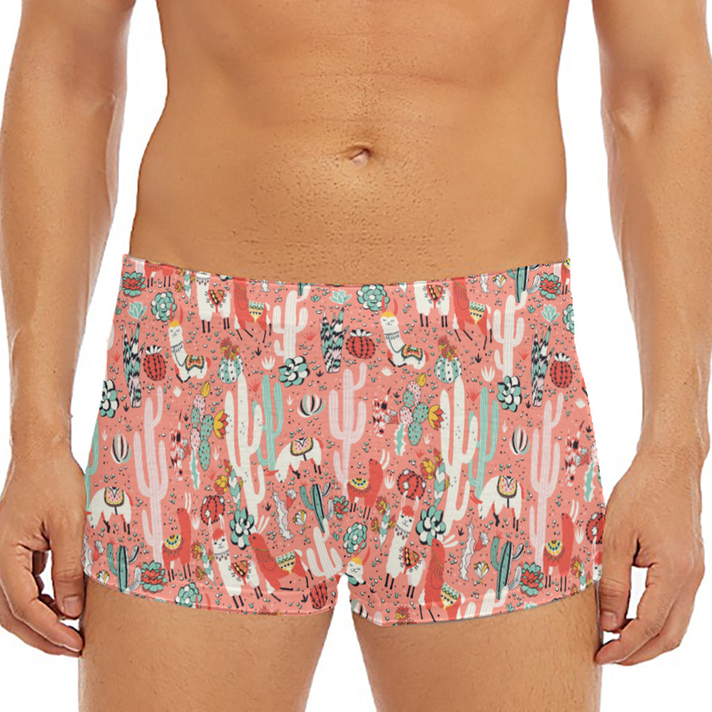 Happy Llama Pattern Print Men's Short Boxer Briefs