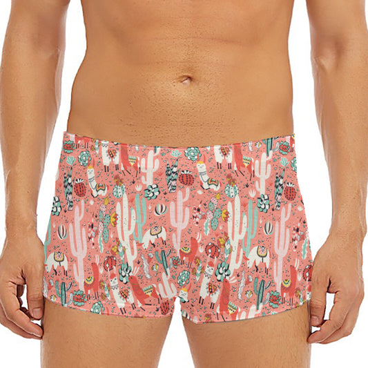 Happy Llama Pattern Print Men's Short Boxer Briefs
