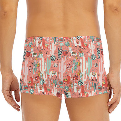 Happy Llama Pattern Print Men's Short Boxer Briefs