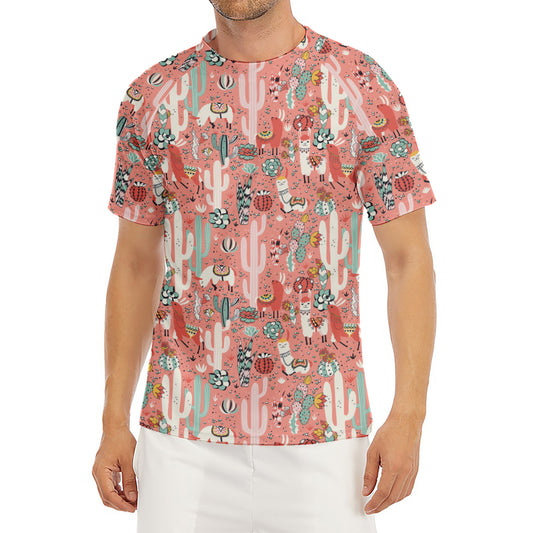 Happy Llama Pattern Print Men's Short Sleeve Rash Guard