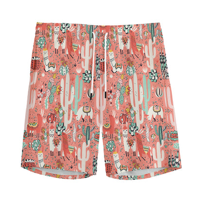 Happy Llama Pattern Print Men's Sports Shorts