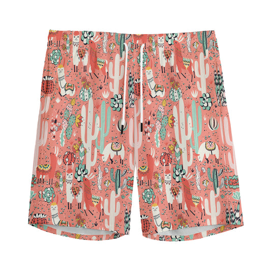 Happy Llama Pattern Print Men's Sports Shorts