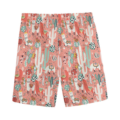 Happy Llama Pattern Print Men's Sports Shorts