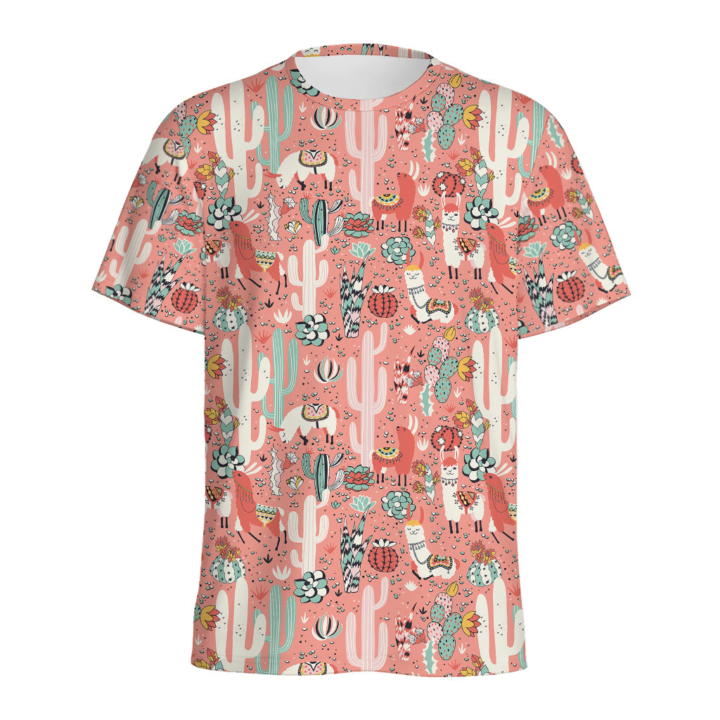 Happy Llama Pattern Print Men's Sports T-Shirt