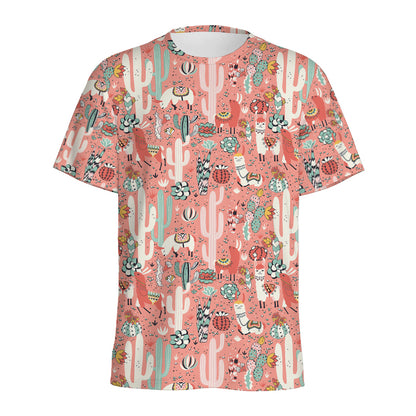 Happy Llama Pattern Print Men's Sports T-Shirt