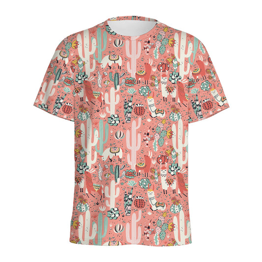 Happy Llama Pattern Print Men's Sports T-Shirt