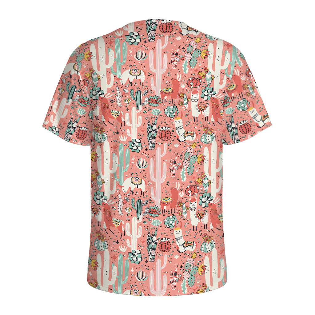 Happy Llama Pattern Print Men's Sports T-Shirt
