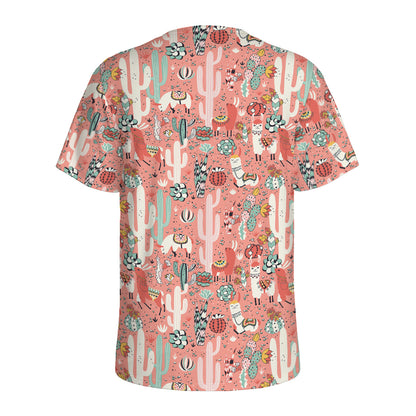 Happy Llama Pattern Print Men's Sports T-Shirt