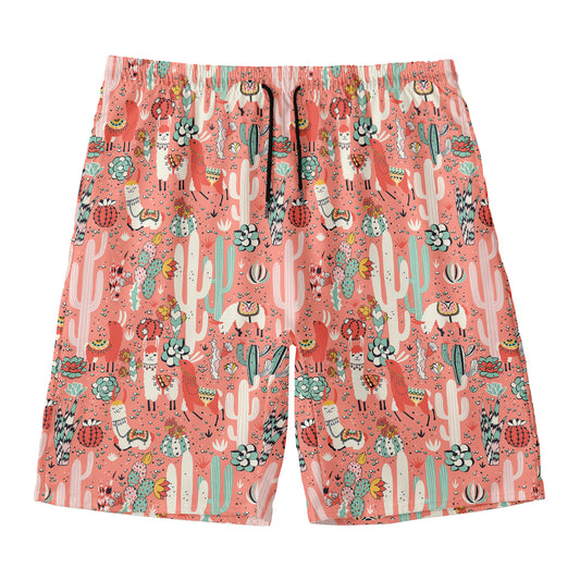 Happy Llama Pattern Print Men's Swim Trunks