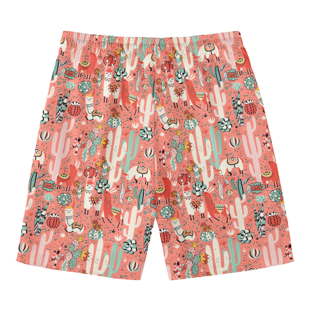 Happy Llama Pattern Print Men's Swim Trunks