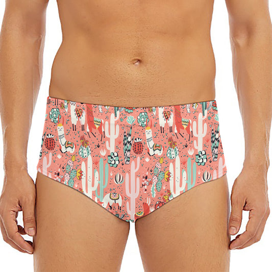 Happy Llama Pattern Print Men's Triangle Swim Briefs