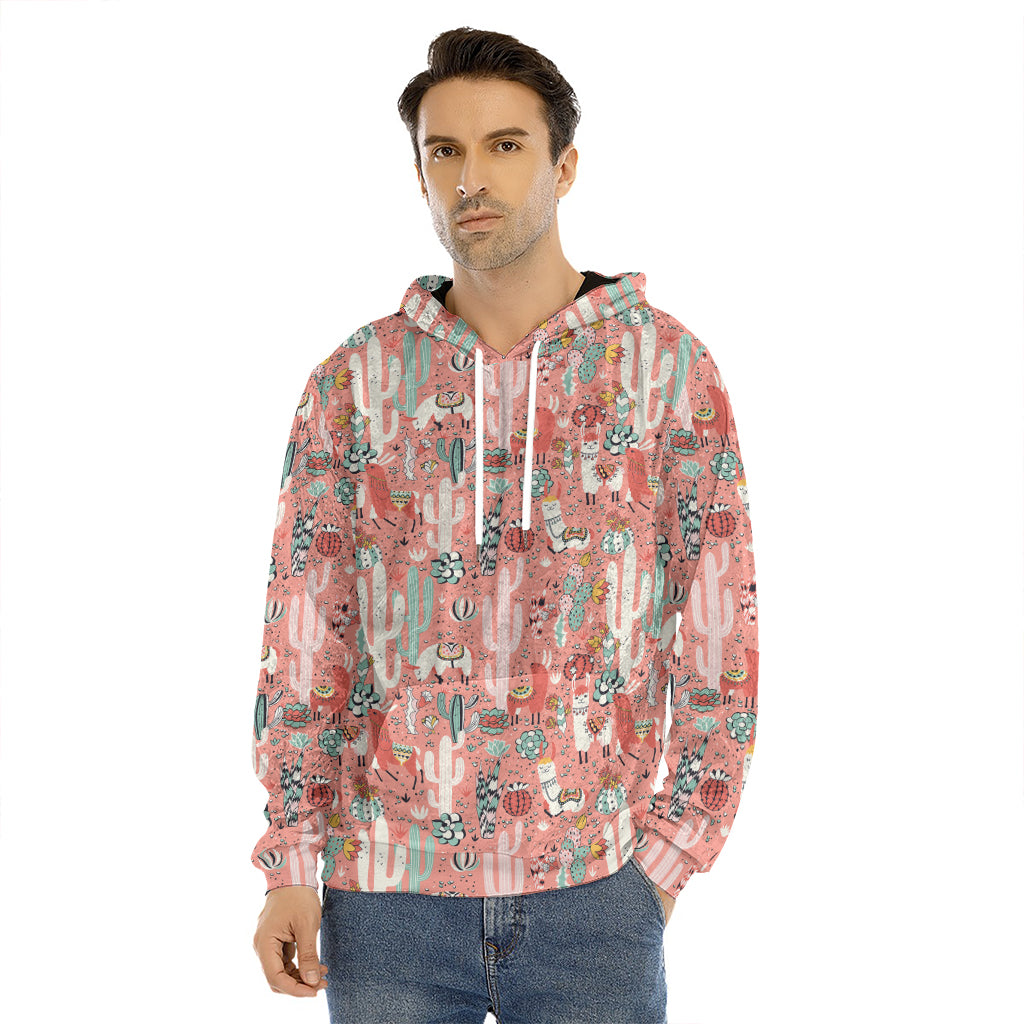 Happy Llama Pattern Print Men's Velvet Pullover Hoodie