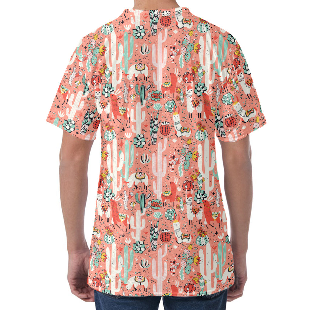 Happy Llama Pattern Print Men's Velvet T-Shirt