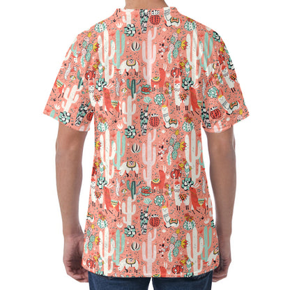 Happy Llama Pattern Print Men's Velvet T-Shirt