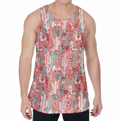 Happy Llama Pattern Print Men's Velvet Tank Top