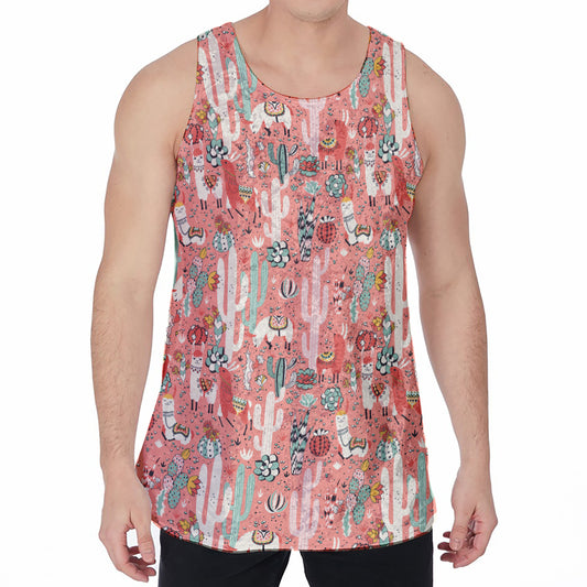 Happy Llama Pattern Print Men's Velvet Tank Top