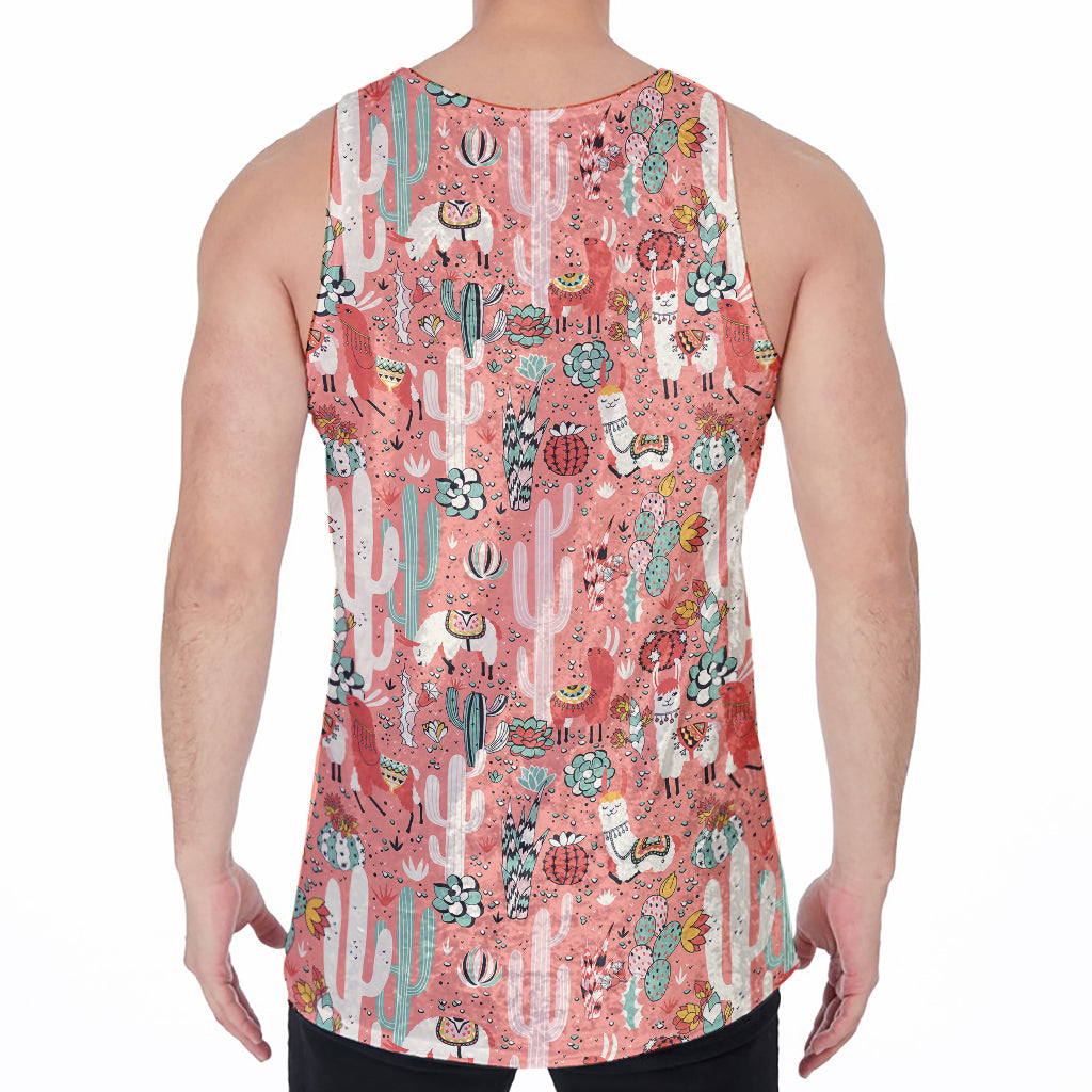 Happy Llama Pattern Print Men's Velvet Tank Top