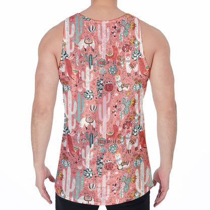 Happy Llama Pattern Print Men's Velvet Tank Top