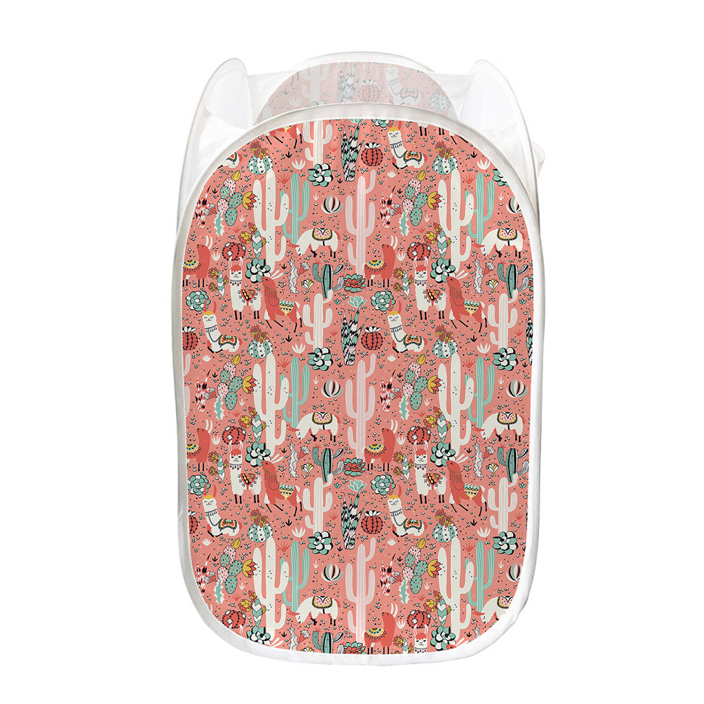 Happy Llama Pattern Print Mesh Laundry Hamper