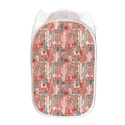 Happy Llama Pattern Print Mesh Laundry Hamper