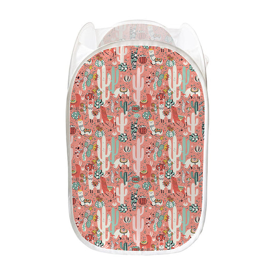 Happy Llama Pattern Print Mesh Laundry Hamper