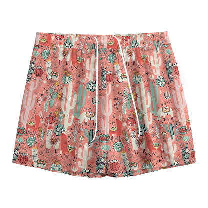 Happy Llama Pattern Print Mesh Shorts