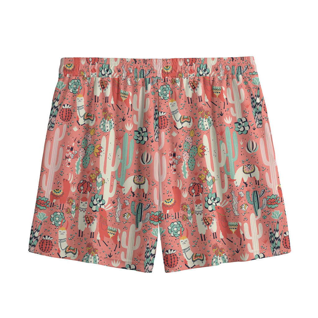 Happy Llama Pattern Print Mesh Shorts