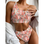Happy Llama Pattern Print One Shoulder Bikini Top