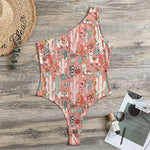 Happy Llama Pattern Print One Shoulder Bodysuit