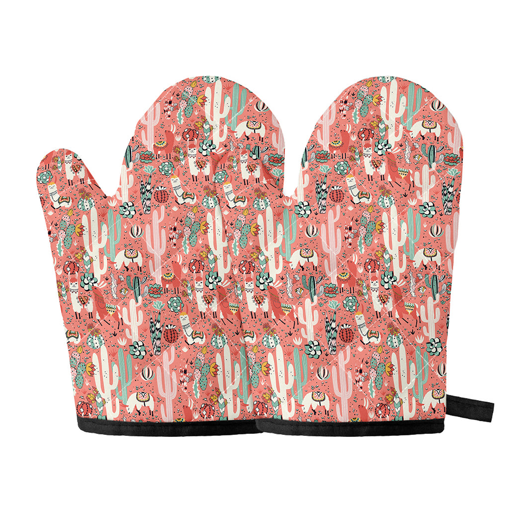 Happy Llama Pattern Print Oven Mitts