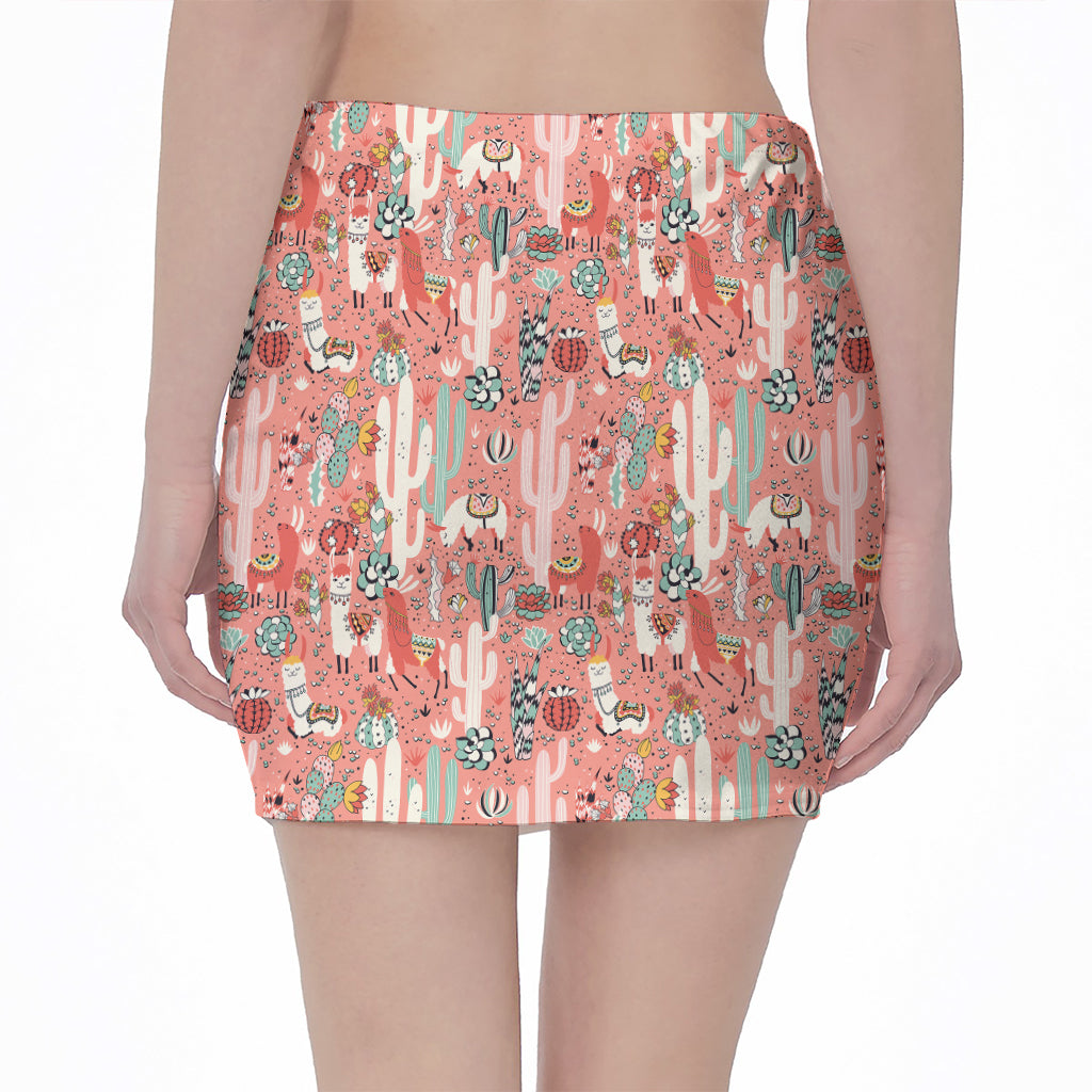 Happy Llama Pattern Print Pencil Mini Skirt
