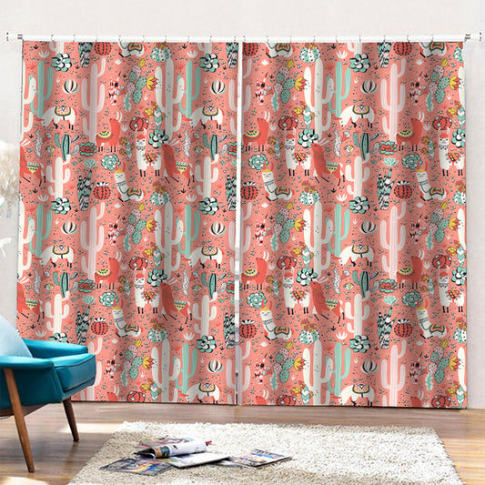 Happy Llama Pattern Print Pencil Pleat Curtains