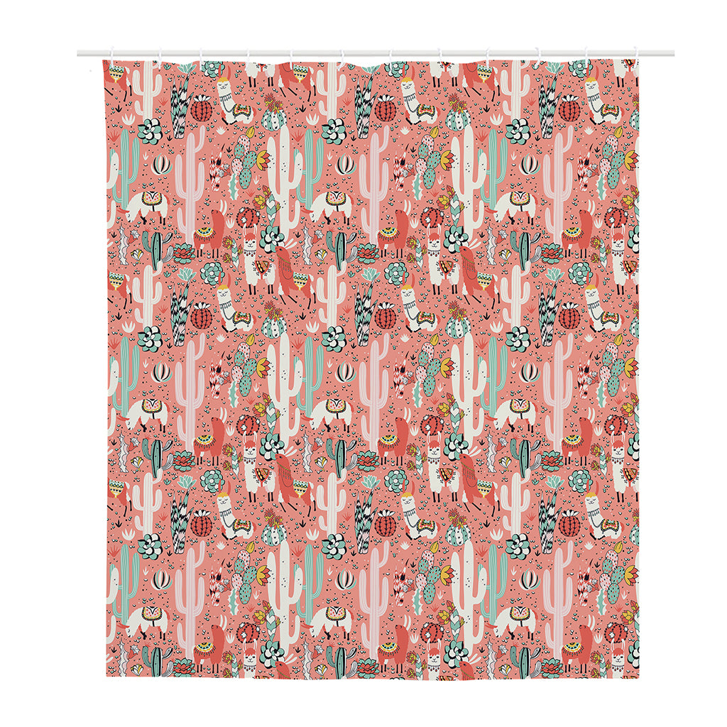 Happy Llama Pattern Print Polyester Shower Curtain