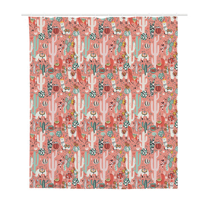 Happy Llama Pattern Print Polyester Shower Curtain