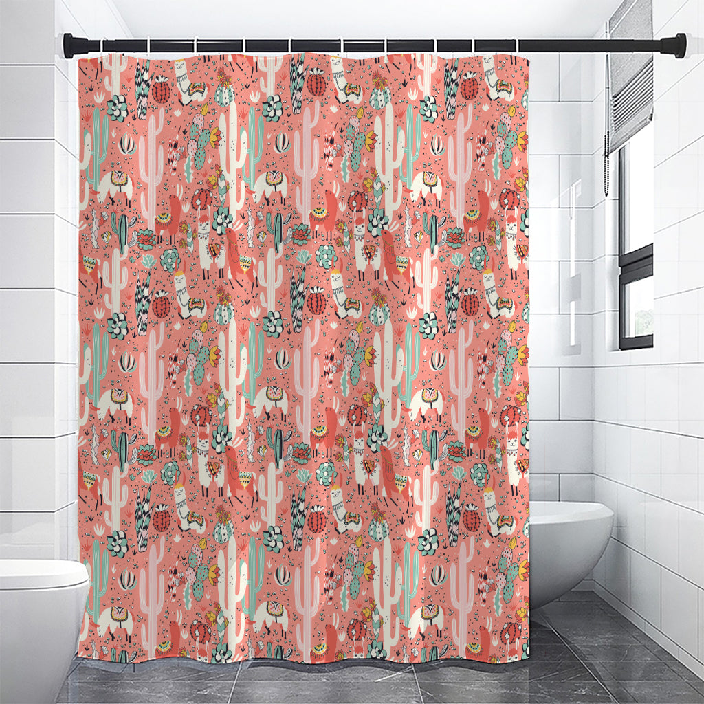 Happy Llama Pattern Print Premium Shower Curtain